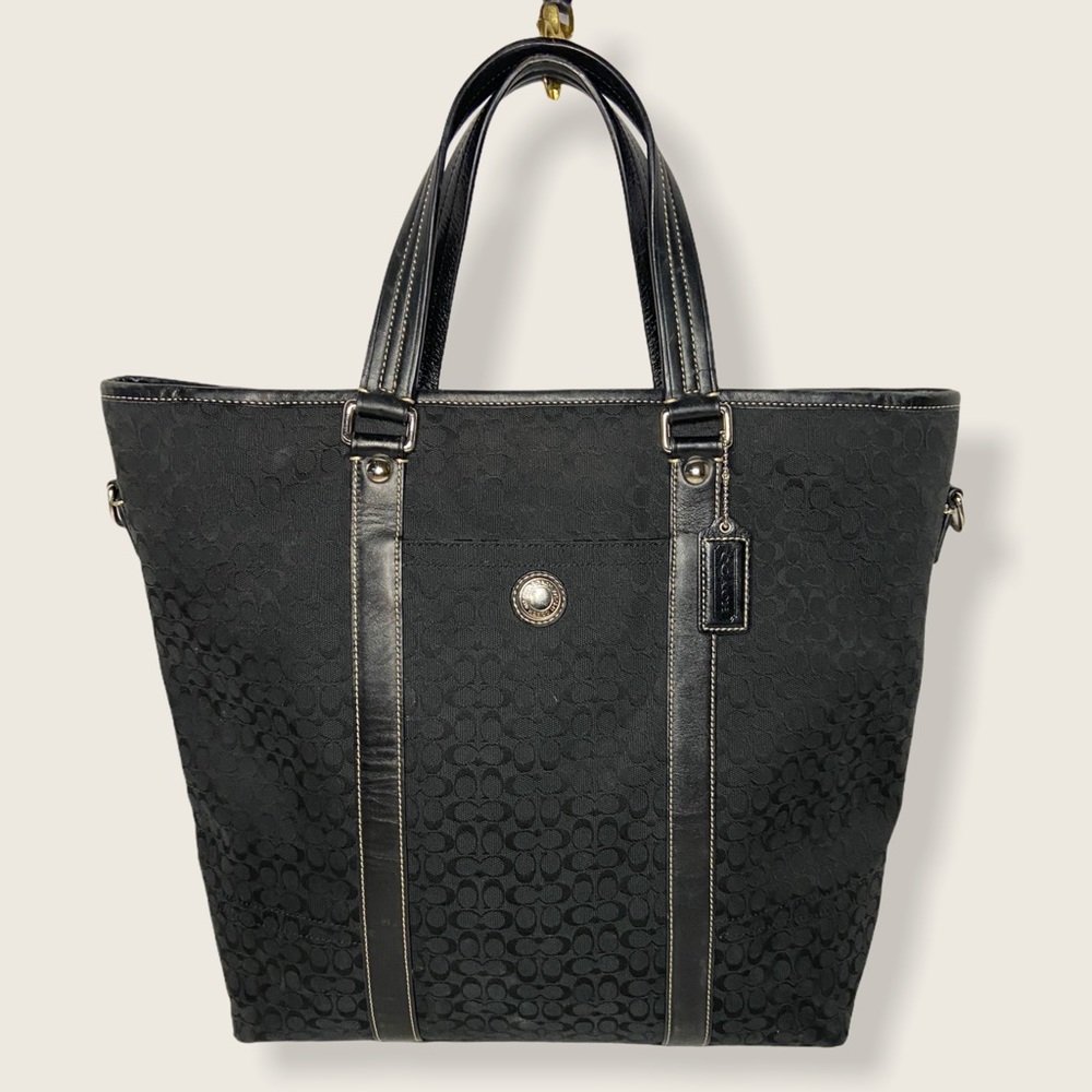 Coach Black Signature Large Voyager Tote